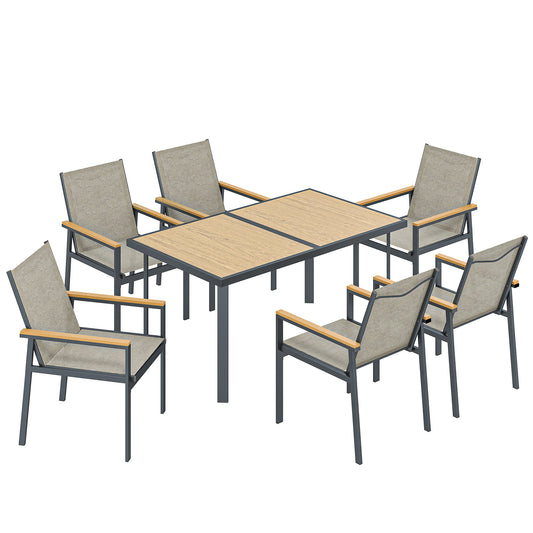 Outsunny Seven-Piece Metal Garden Dining Set in Khaki