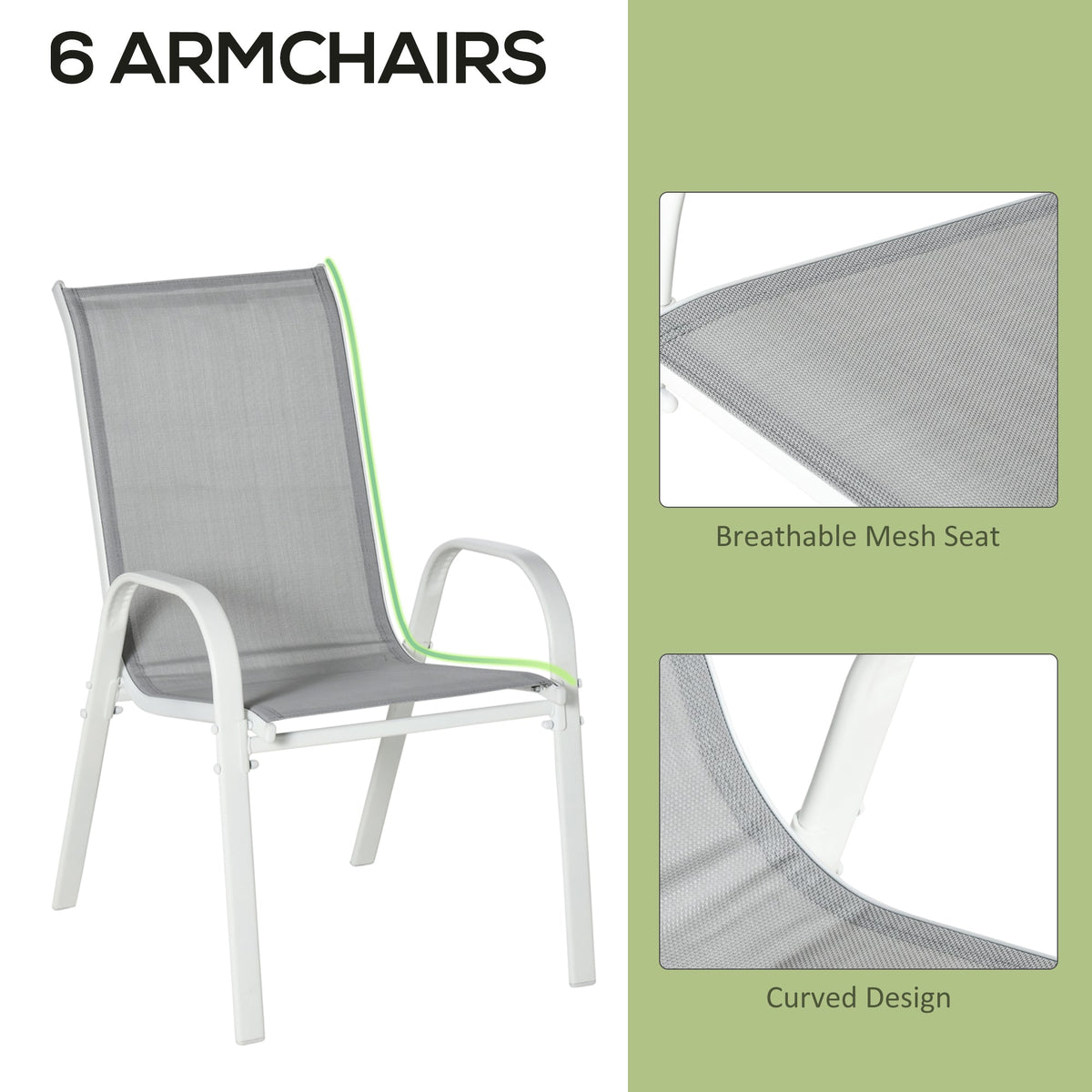 Close up of the outdoor dining chairs showing the breathable mesh seat and curved design