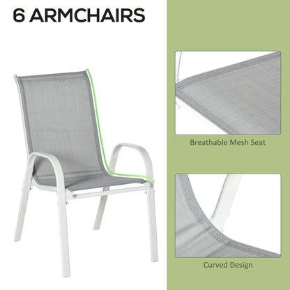 Close up of the outdoor dining chairs showing the breathable mesh seat and curved design