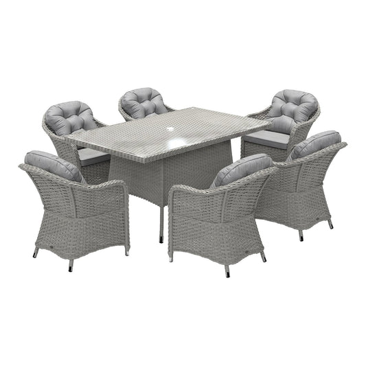 Outsunny Seven-Piece Rattan Dining Set with six chairs and a table