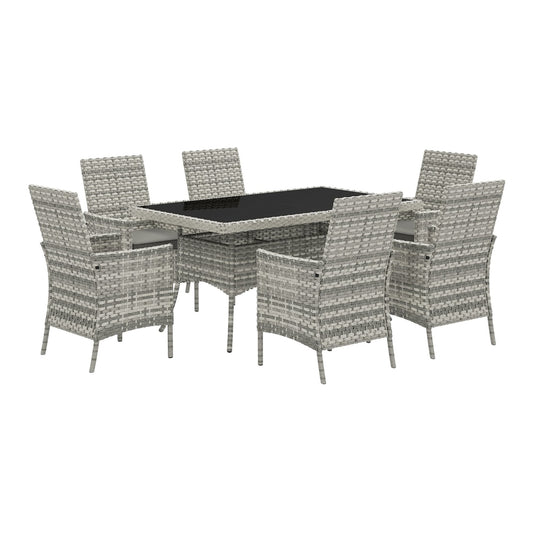 Outsunny Seven-Piece Rattan Dining Set with six chairs around a rectangular table