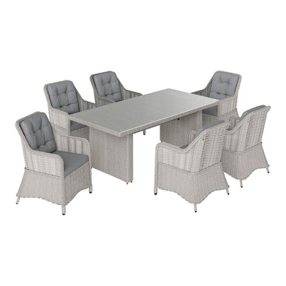 Outsunny Seven-Piece Rattan Dining Set with six chairs and a rectangular table