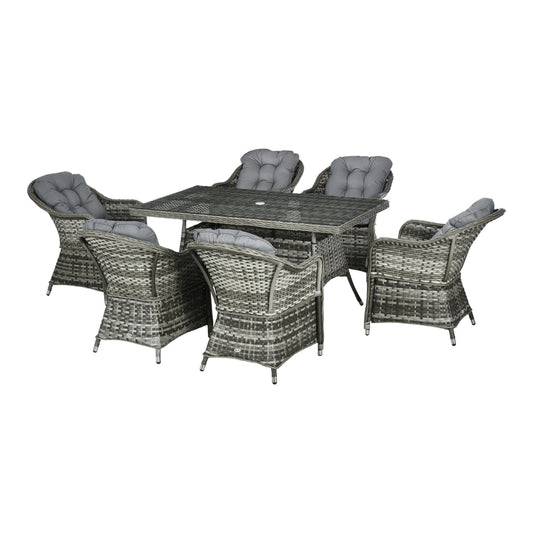 Outsunny Seven-Piece Rattan Dining Set with six chairs and a table