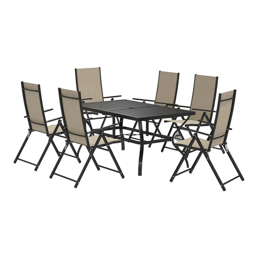 Outsunny Seven-Piece Steel Outdoor Dining Set in Khaki