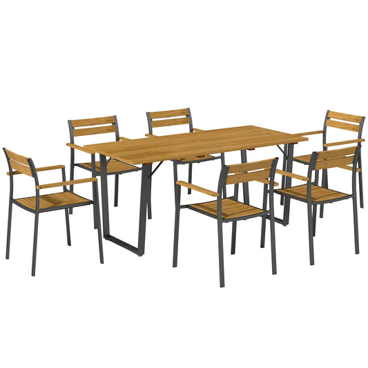 Outsunny Seven-Piece Wood Panel Patio Dining Set with a rectangular table and six matching chairs