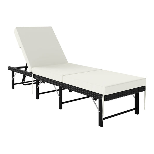 Outsunny Single Folding Rattan Sun Lounger with a cream cushion, shown from the side