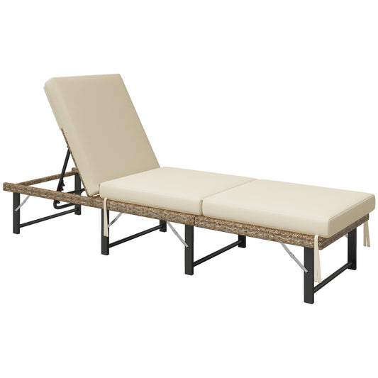 Outsunny Single Folding Rattan Sun Lounger
