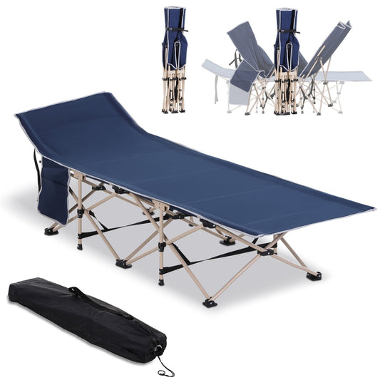 Outsunny Single Person Camping Bed shown fully assembled with its folded frame and carry bag