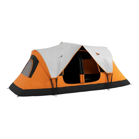 Outsunny 2 Bedroom Tent Six-man Seates Family Camping, an orange and white family tent with two entrances