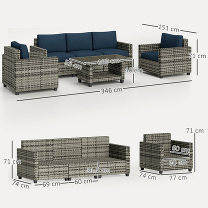 Dimensions diagram for the modular rattan sofa set showing measurements for each piece