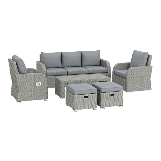 Outsunny Six-piece Rattan Garden Furniture Set with Reclining Armchairs in Dark Grey