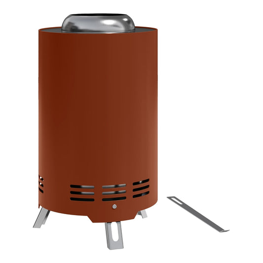 Outsunny Smokeless Fire Pit in red with a metal poker tool on a white background