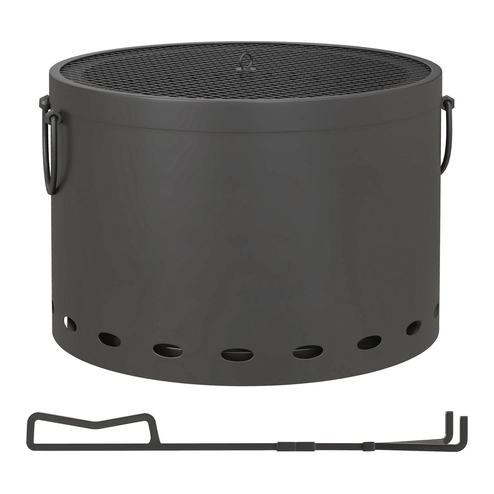 Outsunny Smokeless Fire Pit, a dark grey portable wood burning firepit with a mesh lid and a poker tool