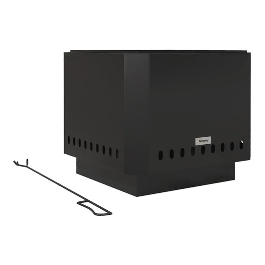 Outsunny Smokeless Fire Pit in black with a metal poker tool on a plain white background