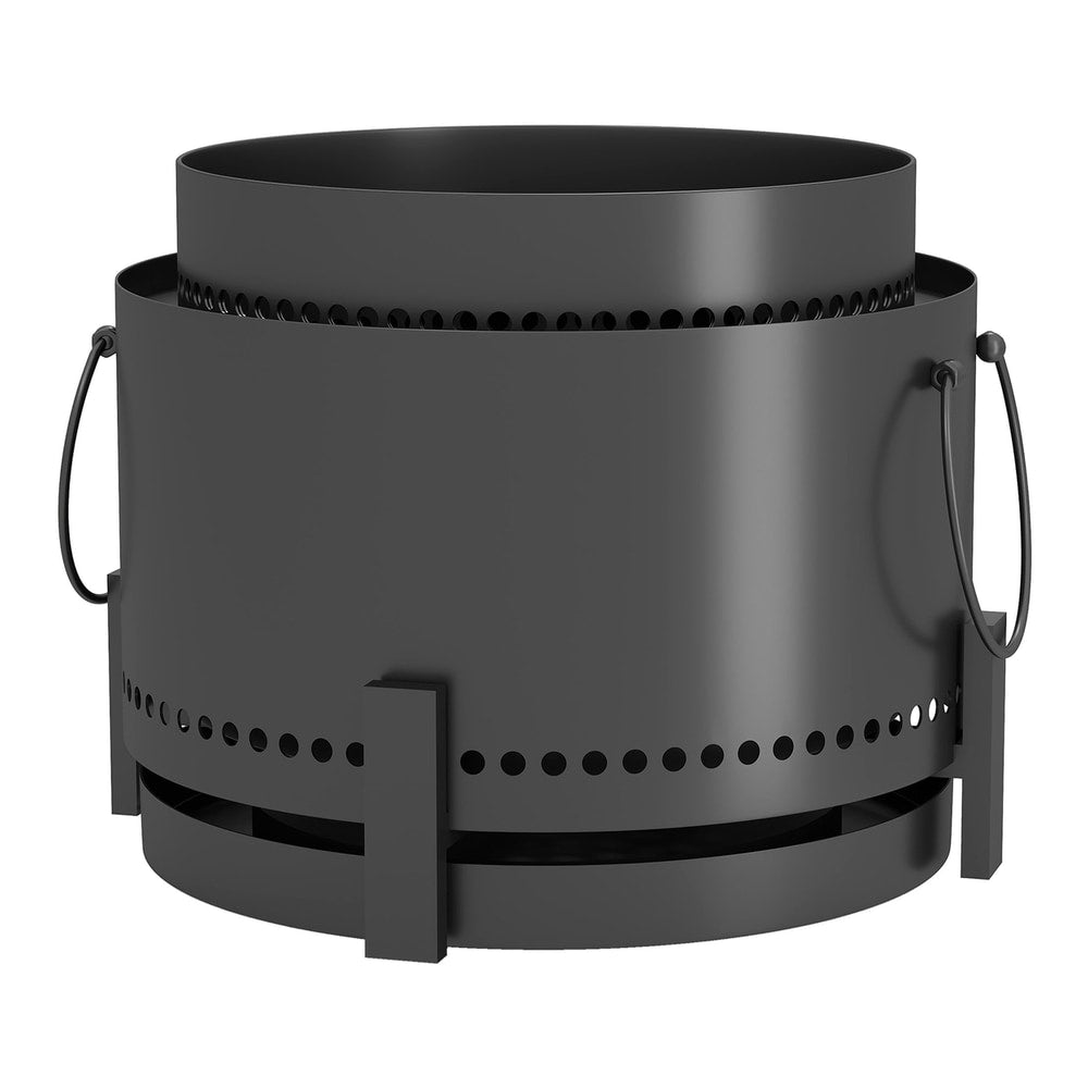 Outsunny Smokeless Fire Pit with Ash Catcher, a dark grey metal portable wood burning firepit with handles and ventilation