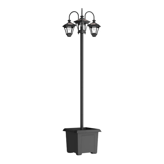 Outsunny Solar Lamp Post with three heads and a planter base, shown against a white background