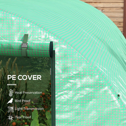 Close up of the green PE cover of the polytunnel greenhouse showing its texture