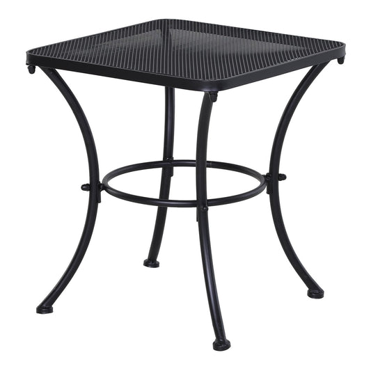 Outsunny Square Garden Metal Bistro Table in black with a mesh top and curved legs