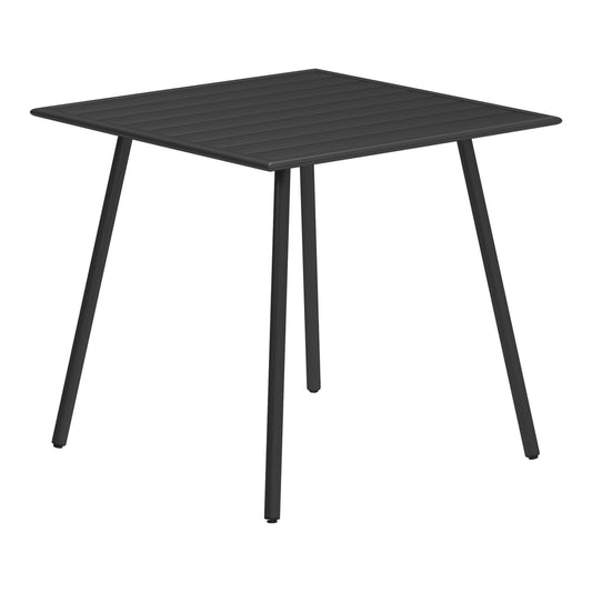 Outsunny Square Garden Table with Slat Top, a black metal table with four legs