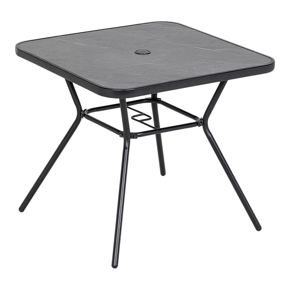 Outsunny Square Outdoor Table with a dark faux-marbled top and black metal legs