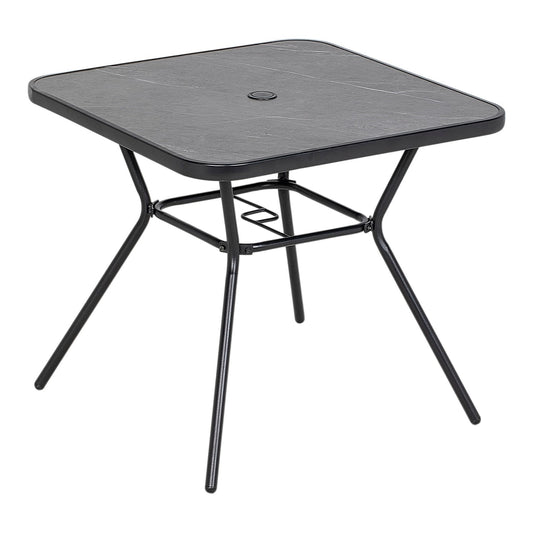 Outsunny Square Outdoor Table with a dark faux-marbled top and black metal legs