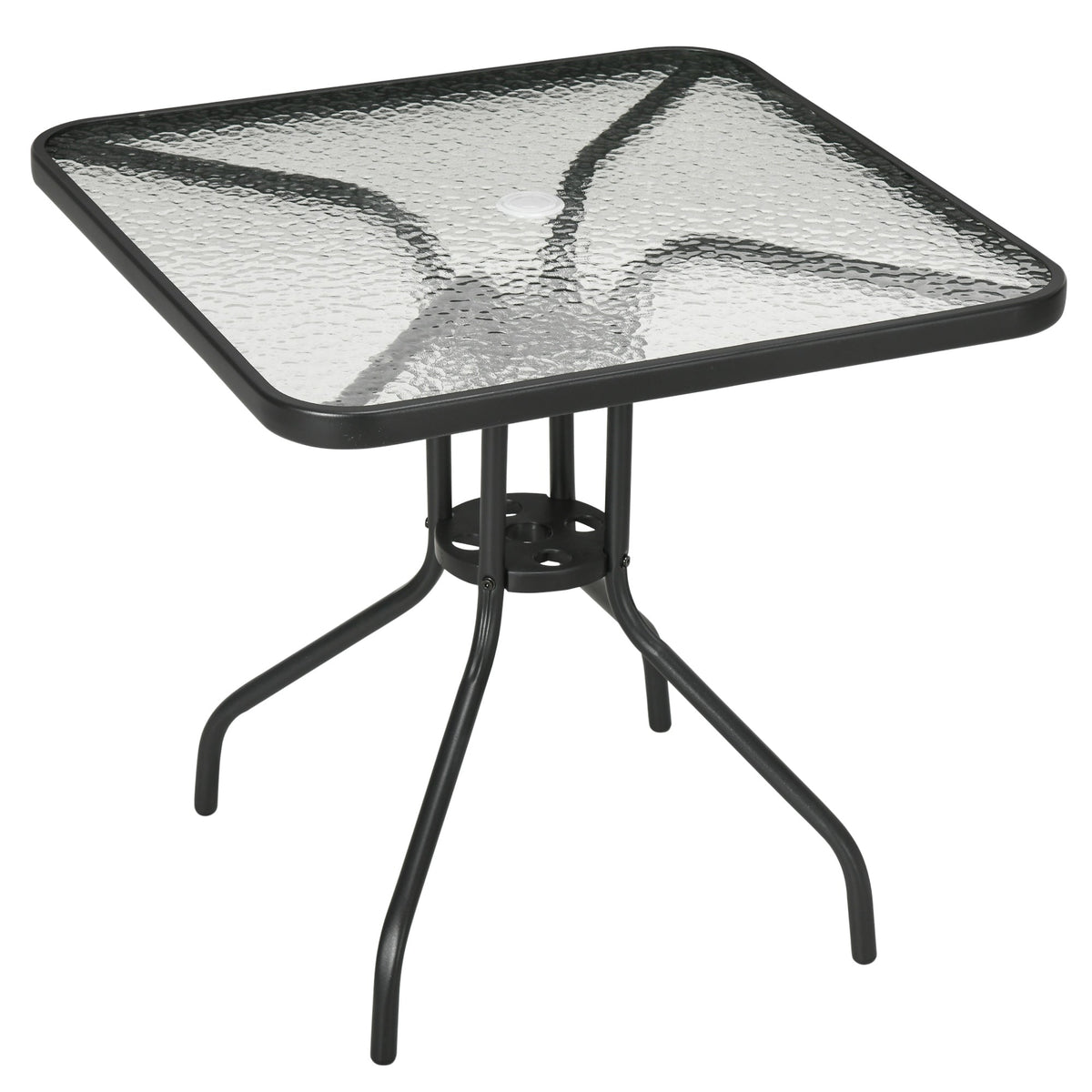 Outsunny Square Garden Dining Table with a black metal frame and a textured glass top
