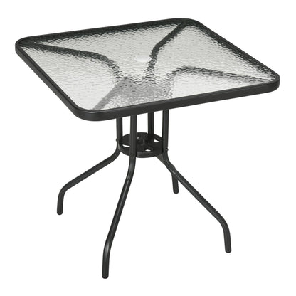 Outsunny Square Garden Dining Table with a black metal frame and a textured glass top