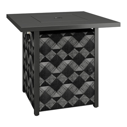 Outsunny Square Propane Gas Fire Pit Table with a decorative patterned base and a black top