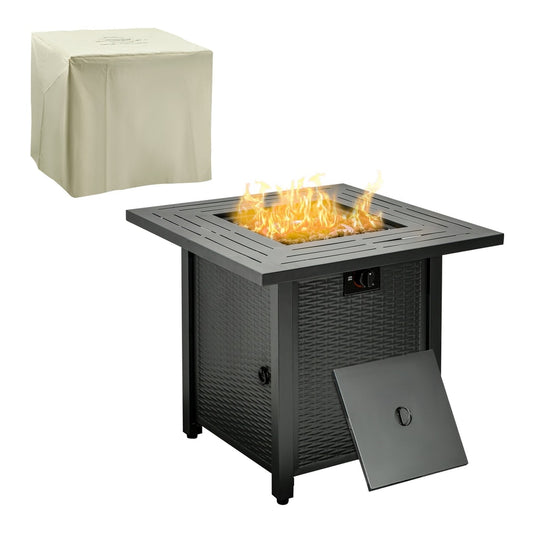 Outsunny Square Propane Gas Fire Pit Table with a beige cover on top