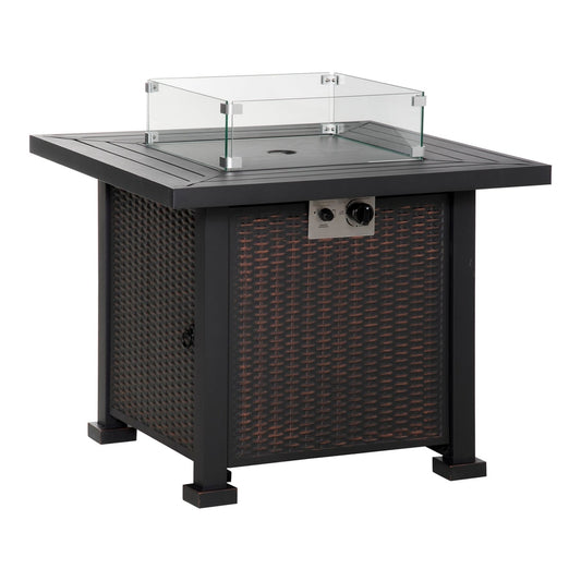 Outsunny Square Propane Gas Fire Pit Table with a glass screen and glass beads on top