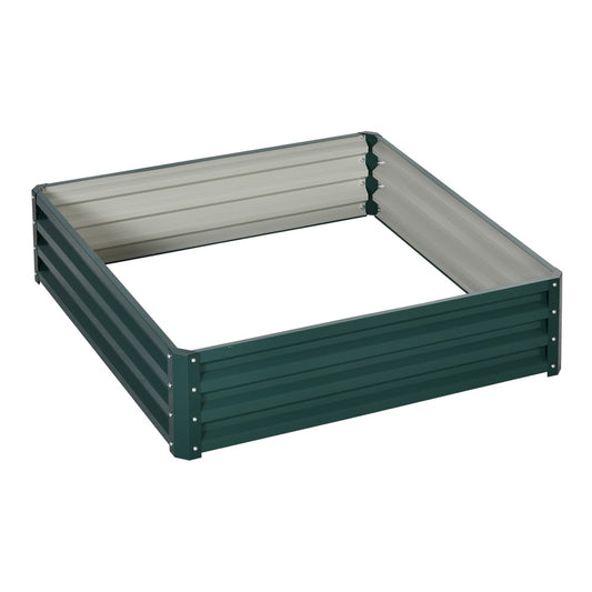 Outsunny Square Raised Garden Bed Box in dark green metal with a steel frame