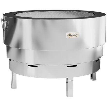 Outsunny Stainless Steel Wood-burning Fire Pit with Fire Poker shown from a high angle