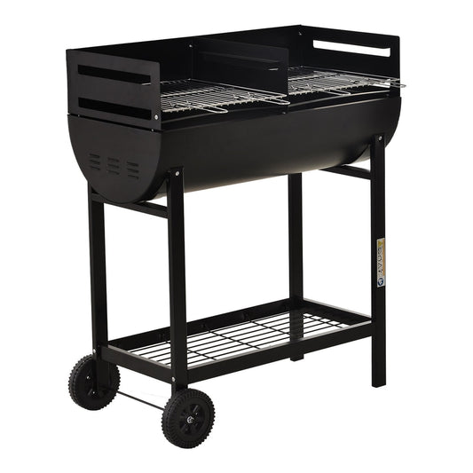Outsunny Steel 2-Grill Charcoal BBQ w/ Wheels Black, a black charcoal grill with two cooking grates and wheels