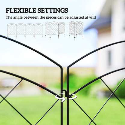 Close up of the flexible connection points between the black metal garden border fencing panels