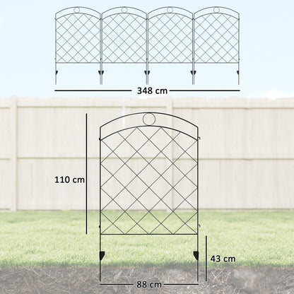 Dimensions diagram for the black metal garden border fencing panels showing height and width