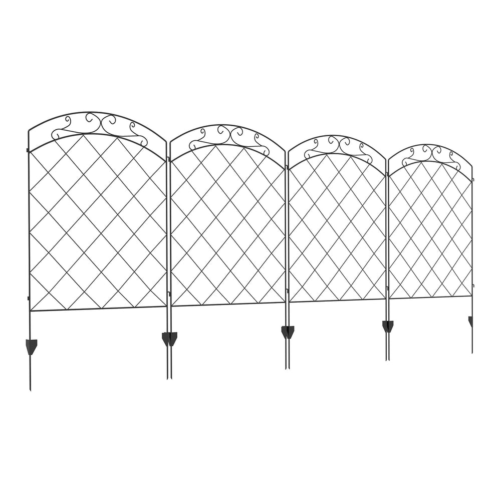 Outsunny Steel Decorative Swirls Outdoor Picket Fence Panels arranged in a straight line