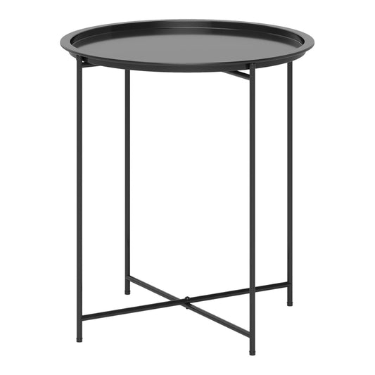 Outsunny Steel Removable Tray Top Garden Table in black, a round tray top on a metal frame