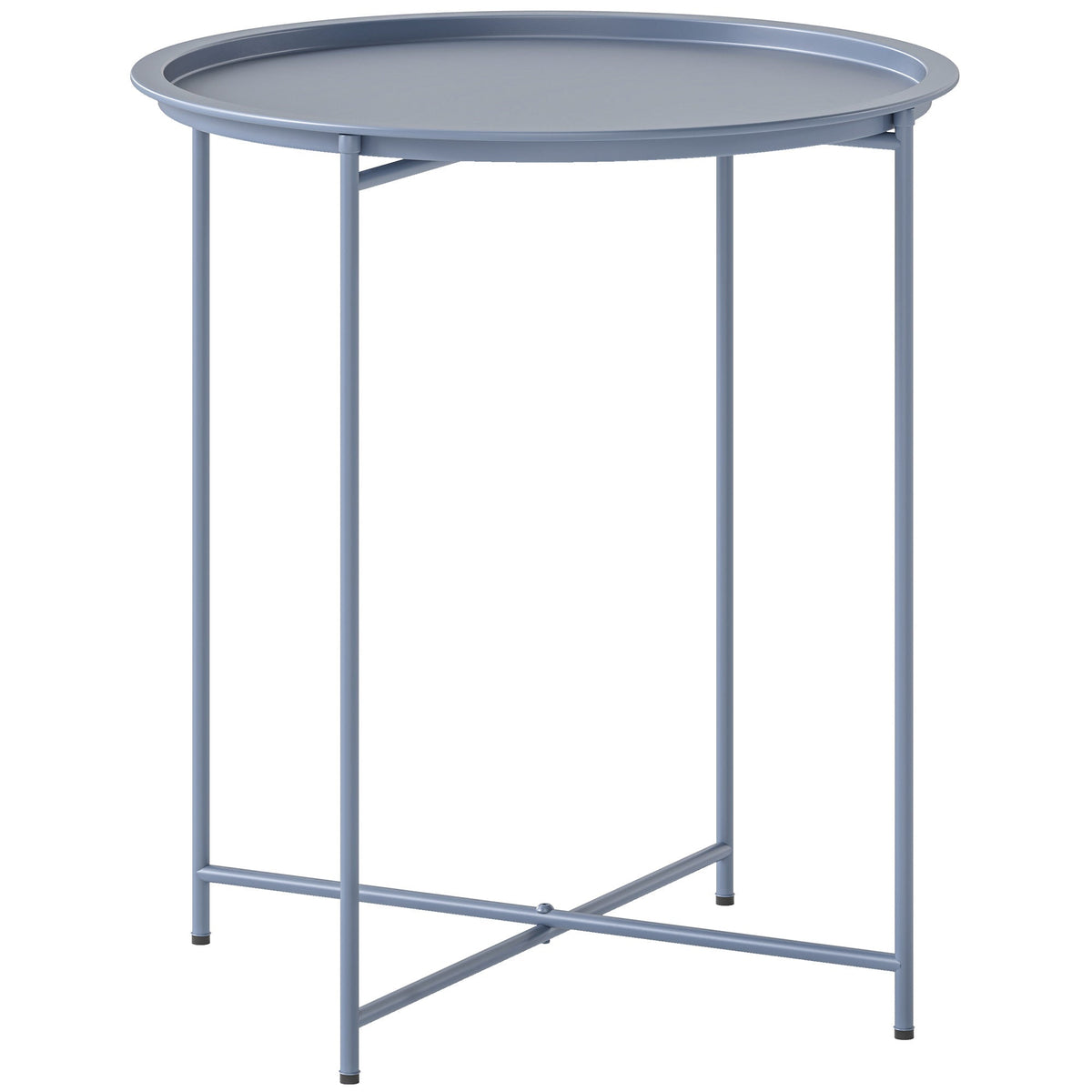 Outsunny Steel Removable Tray Top Garden Table in blue grey with a round tray top and crossed legs