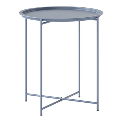 Outsunny Steel Removable Tray Top Garden Table in blue grey with a round tray top and crossed legs