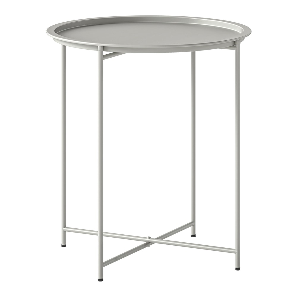 Outsunny Steel Removable Tray Top Garden Table in white with a round top and crossed base