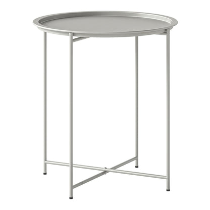 Outsunny Steel Removable Tray Top Garden Table in white with a round top and crossed base