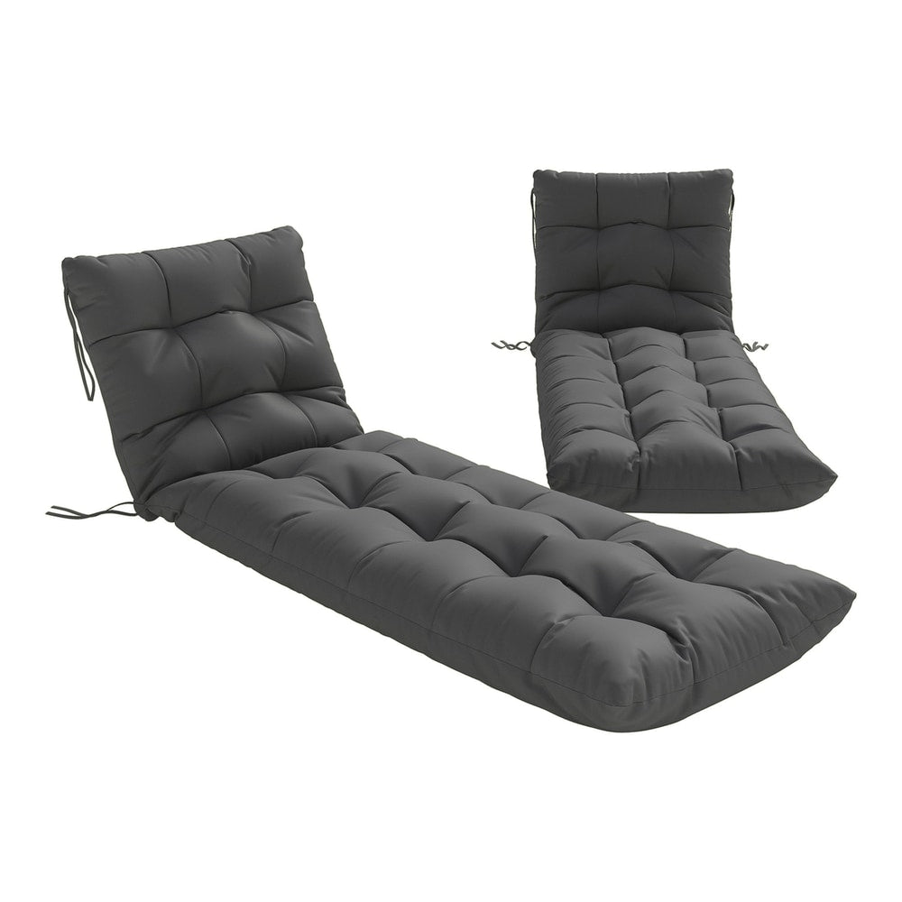 Outsunny Sun Lounger Cushions Only, a set of two dark grey padded garden lounge chair cushions with ties