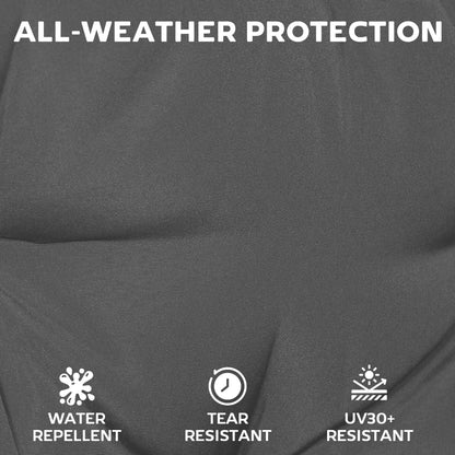 Close up of dark grey garden lounge chair cushions showing water repellent and UV resistant texture