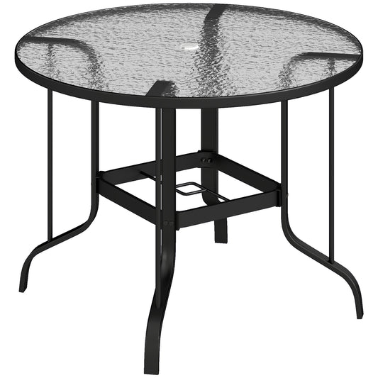 Outsunny Tempered Glass Top Round Outdoor Dining Table in Black