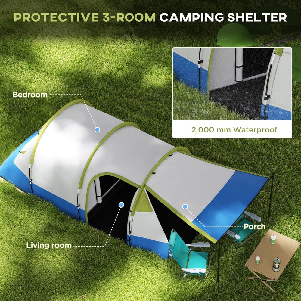 Close-up view of the waterproof camping shelter, highlighting its living room and bedroom areas