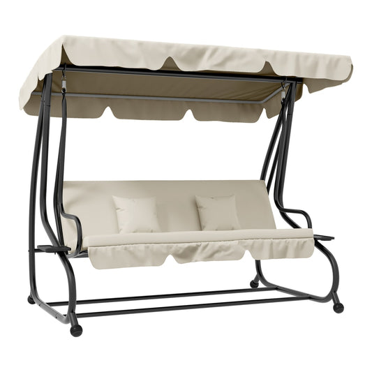 Outsunny Three-Person Garden Swing Chair in Cream