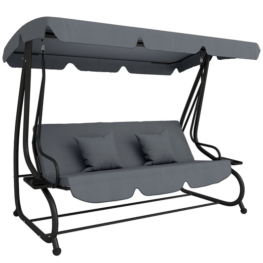 Outsunny Three-Person Garden Swing Chair in Dark Grey