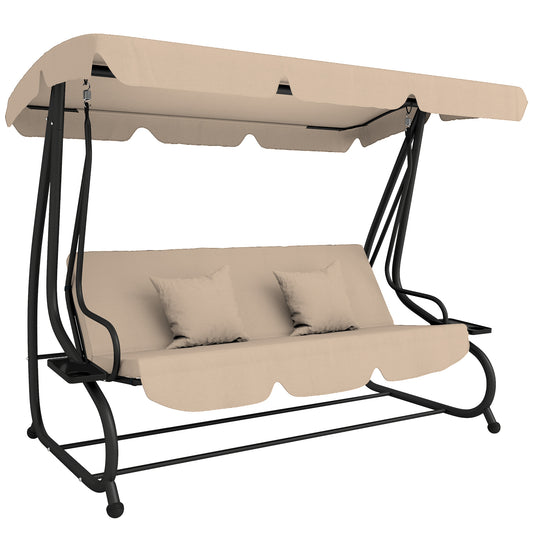 Outsunny Three-Person Garden Swing Chair in Light Brown