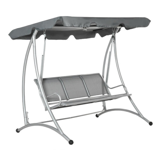 Outsunny Three Person Steel Outdoor Porch Swing Chair with a grey canopy and metal frame