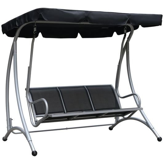 Outsunny Three Person Steel Outdoor Porch Swing Chair Bench with canopy cover in black